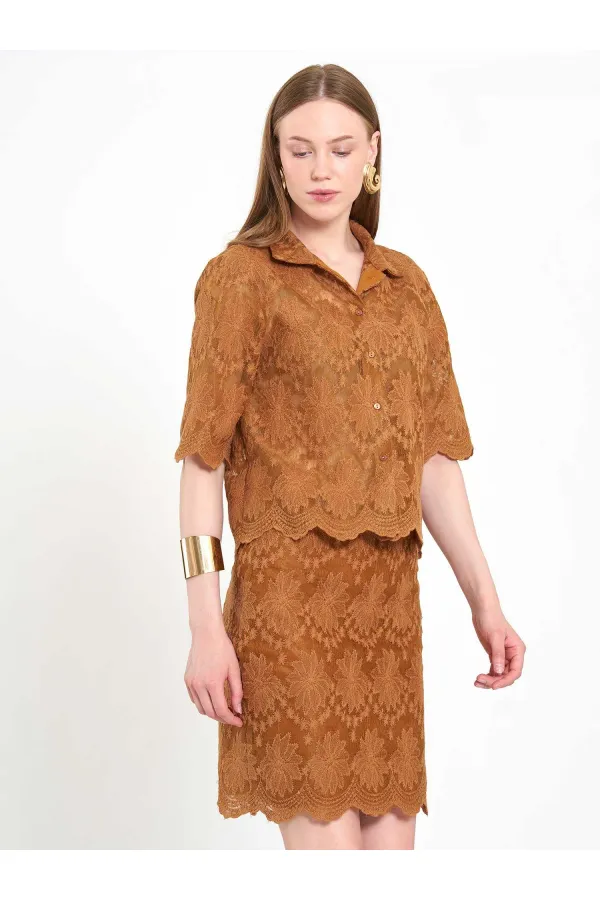 041195 Dantel Görünümlü Mini Etek