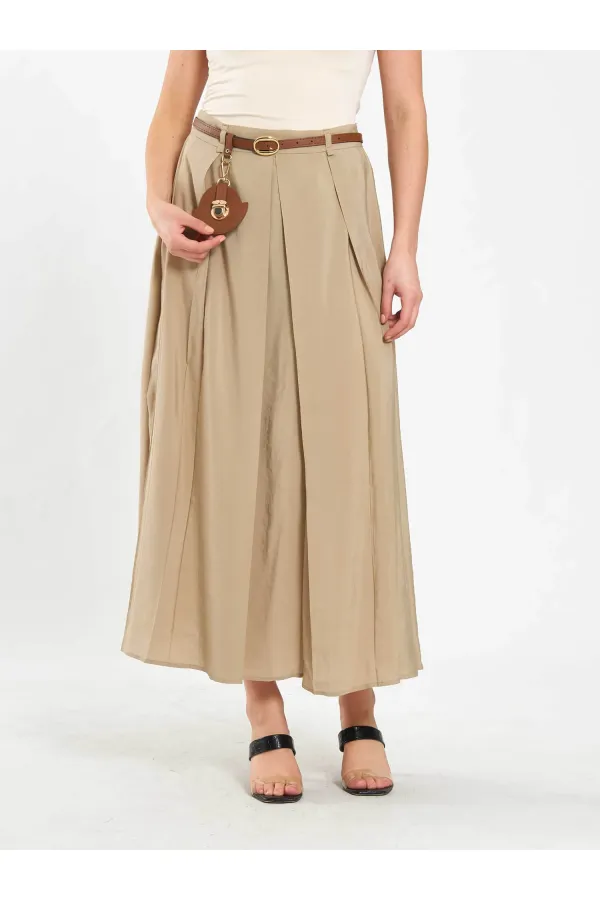 041164 A Pileli Kemerli Midi Etek