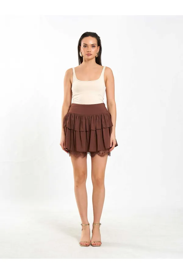 041180 Dantel Detaylı Kloş Etek