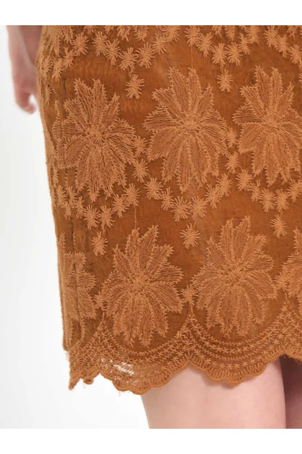 041195 Dantel Görünümlü Mini Etek