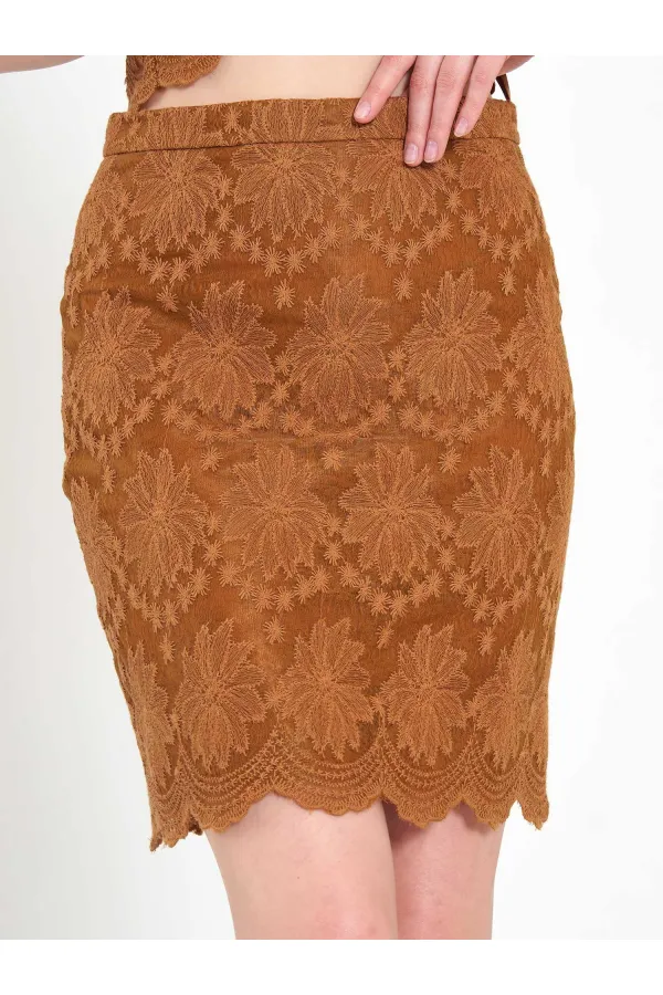 041195 Dantel Görünümlü Mini Etek