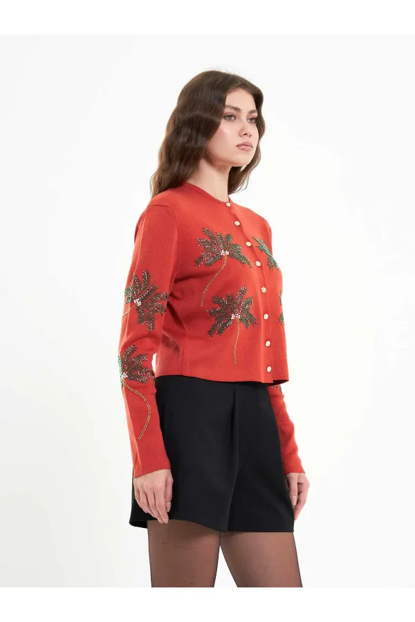 150525 Palm Tree Beaded Cardigan