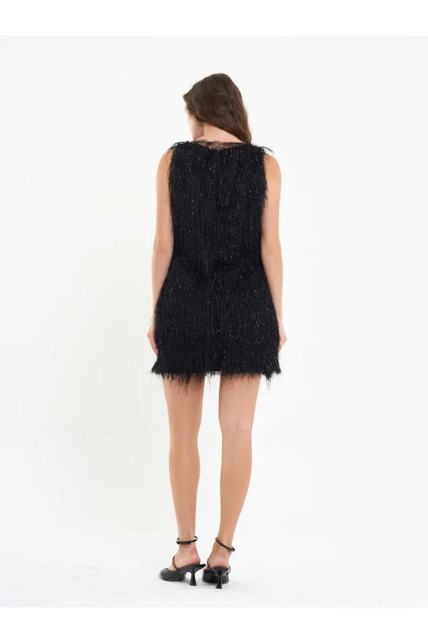 111634 Saçaklı Mini Elbise