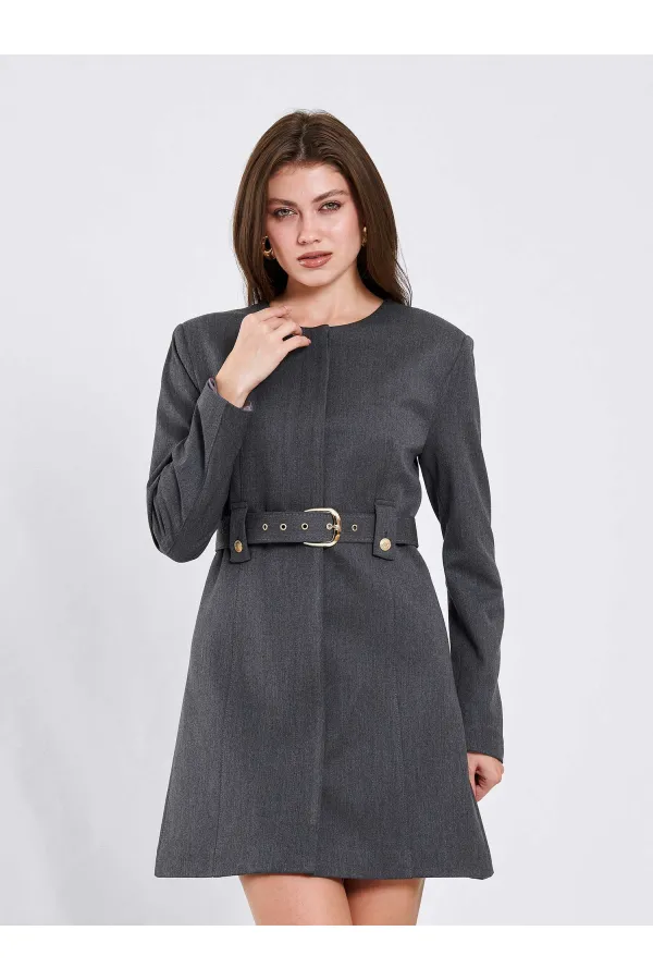 111640 Kendinden Kemerli Mini Elbise