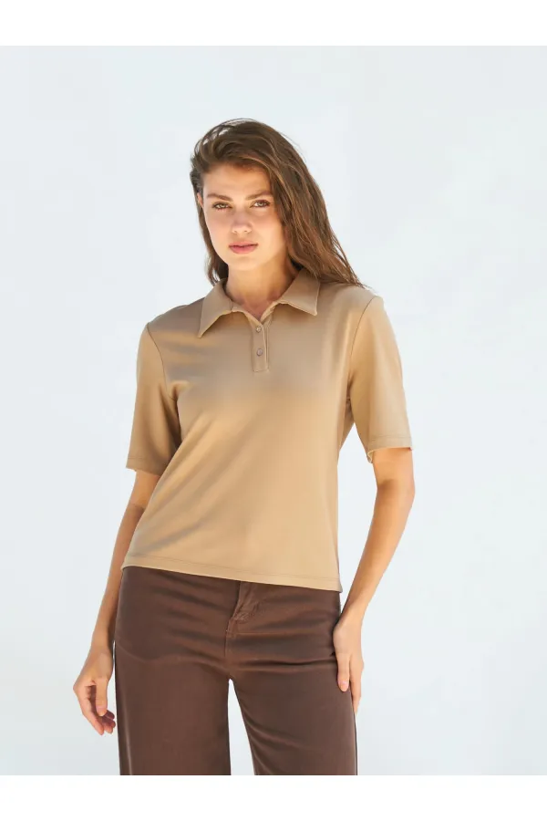 071824 Vatkalı Polo Yaka Bluz