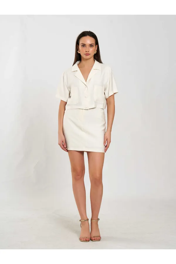 080801 Kısa Kollu Crop Cepli Gömlek