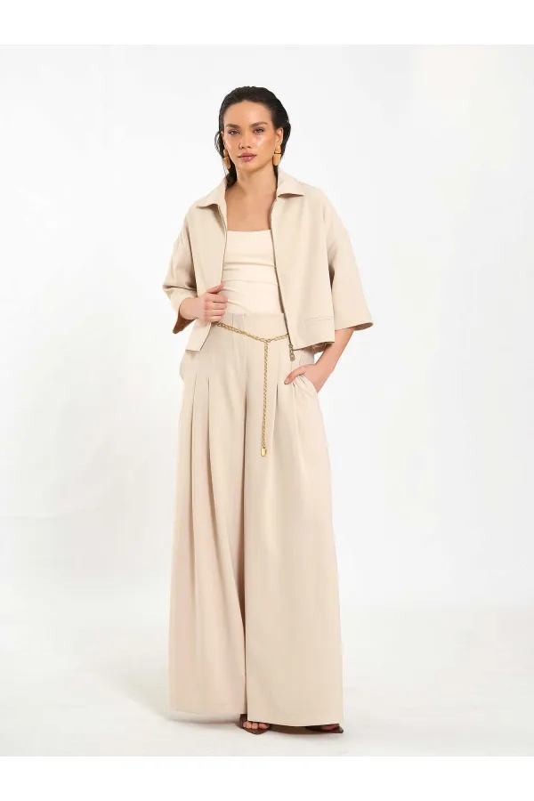 031641 Double Pleated Trousers with Trim