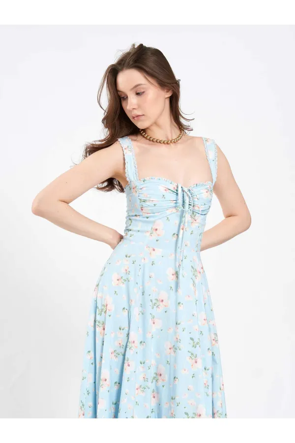 111729 Midi Dress with Ruched Bust and Ruffles 111729 Midi Dress with Ruched Bust and Ruffles