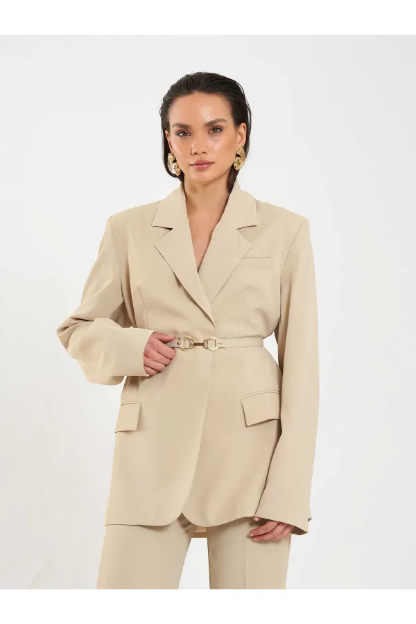 131060 Kemer Detaylı Oversize Ceket