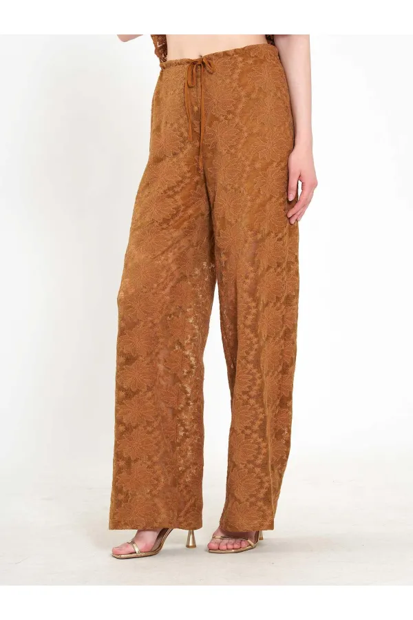 031669 Lace-Look Lined Trousers with Tie Waist