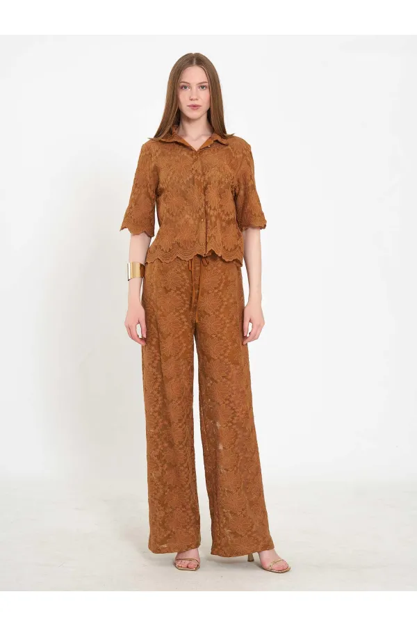 031669 Lace-Look Lined Trousers with Tie Waist