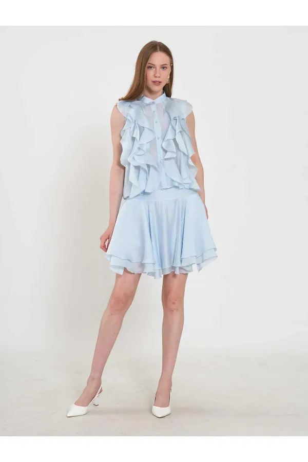 080774 Sleeveless Shirt with Ruffle Detail at Front