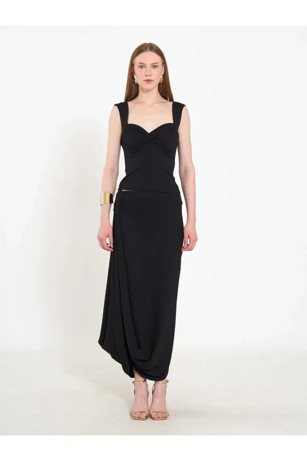 Jupe midi asymétrique à taille élastique 041197