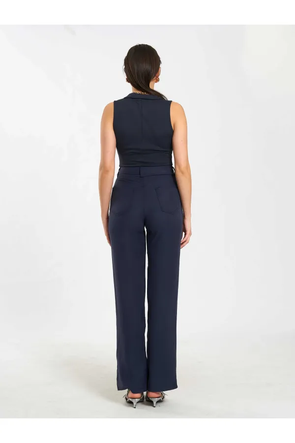 071894 Önü Fermuarlı Örme Kolsuz Body