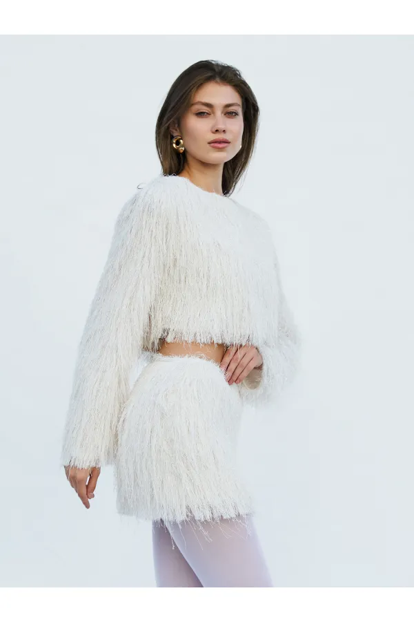 041118 Saçaklı Mini Etek