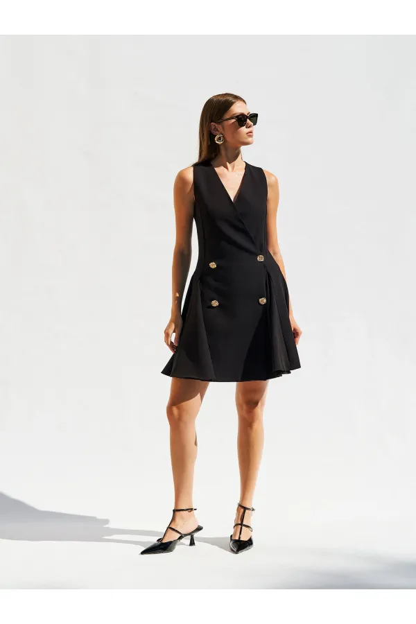 111611 Sleeveless Mini Button Detail Dress