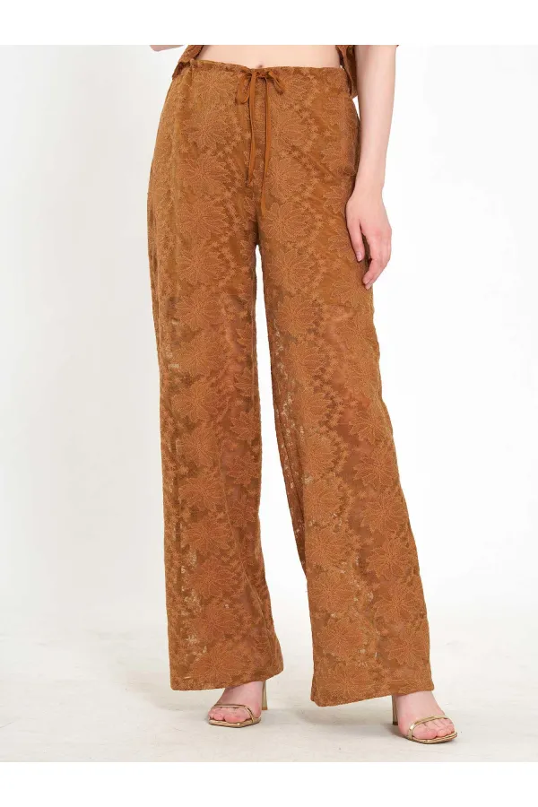 031669 Lace-Look Lined Trousers with Tie Waist