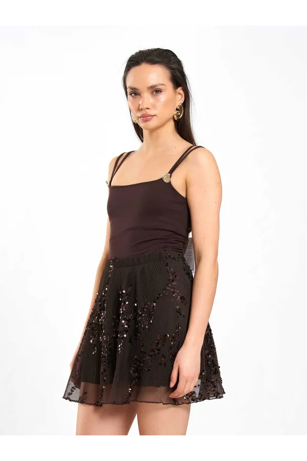 041183 Elastic Waist Sequin Skirt