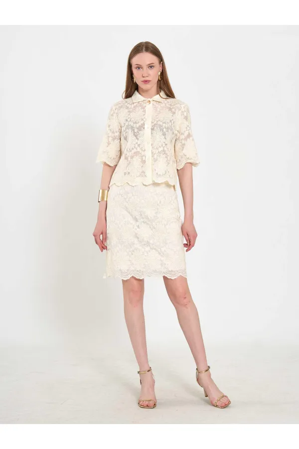 041195 Lace-Look Mini Skirt