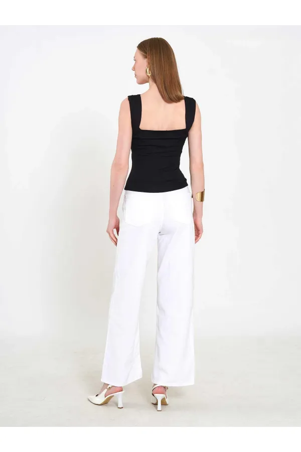 071926 Draped Front Knitted Blouse