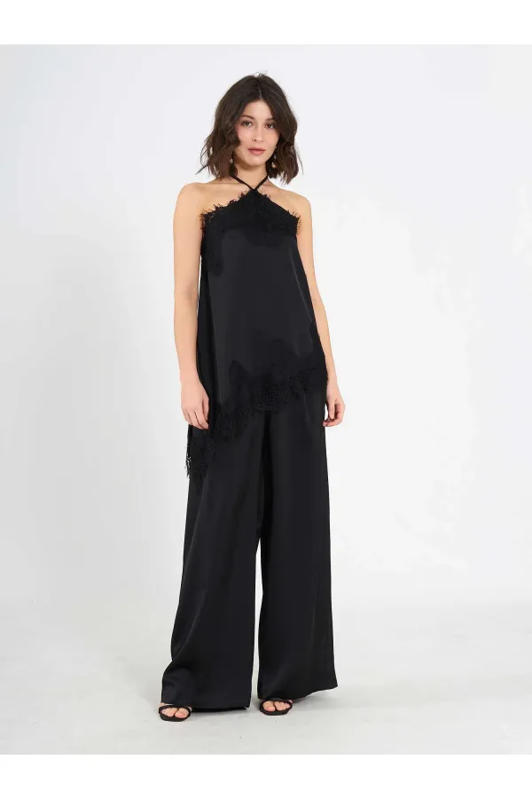 031649 Wide Pleated Satin Trousers