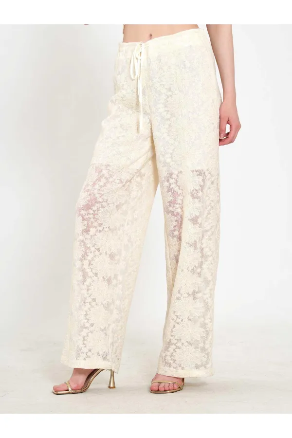 031669 Lace-Look Lined Trousers with Tie Waist