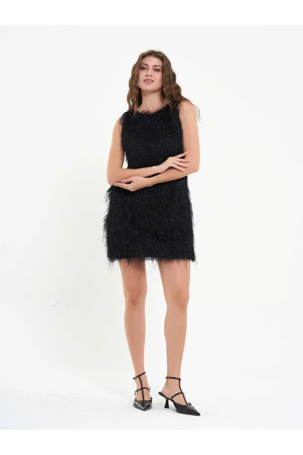 111634 Saçaklı Mini Elbise