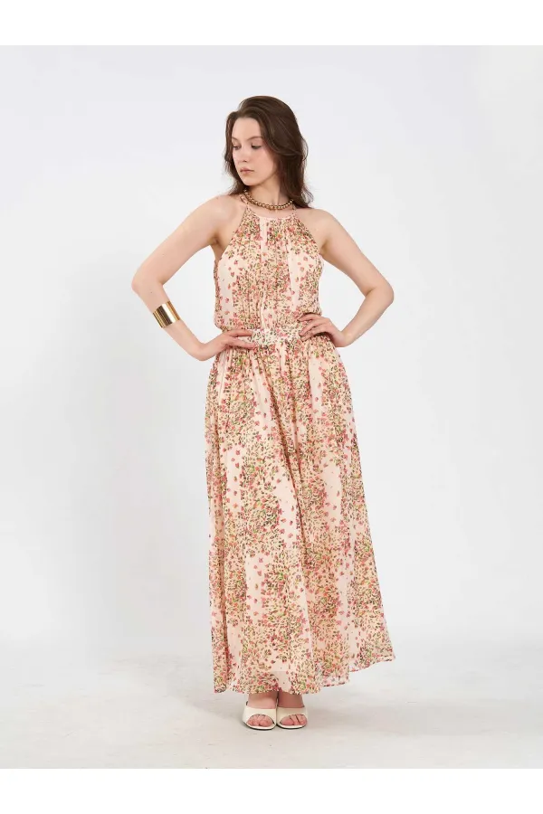 111745 Long Chiffon Dress with Backless Design 111745 Long Chiffon Dress with Backless Design