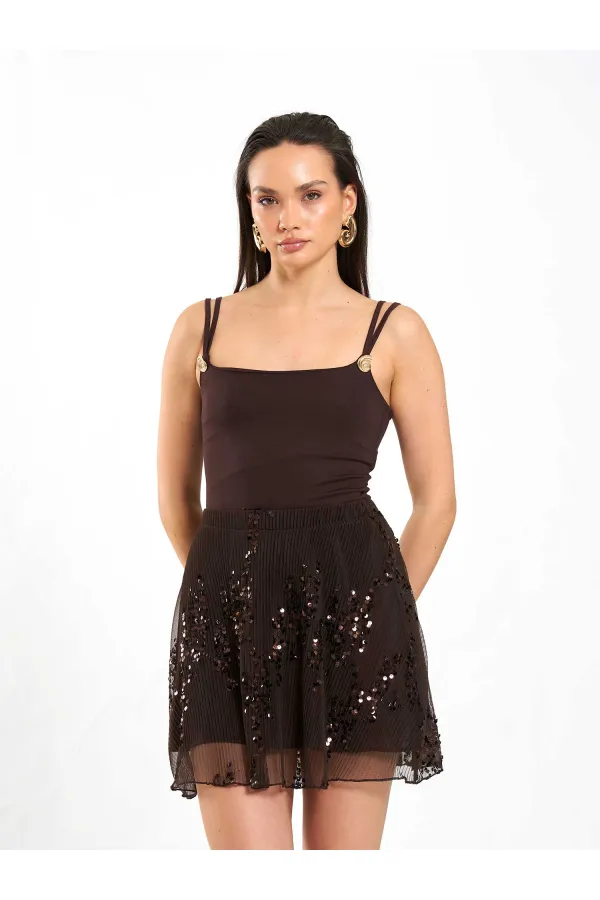 041183 Elastic Waist Sequin Skirt