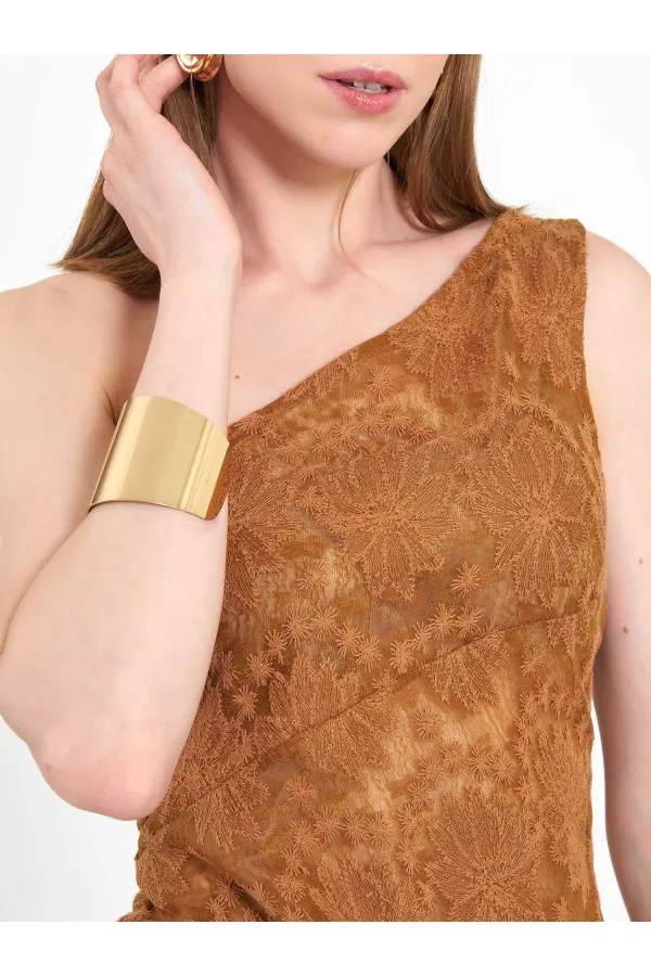 071920 Lace-Look One-Shoulder Asymmetrical Blouse