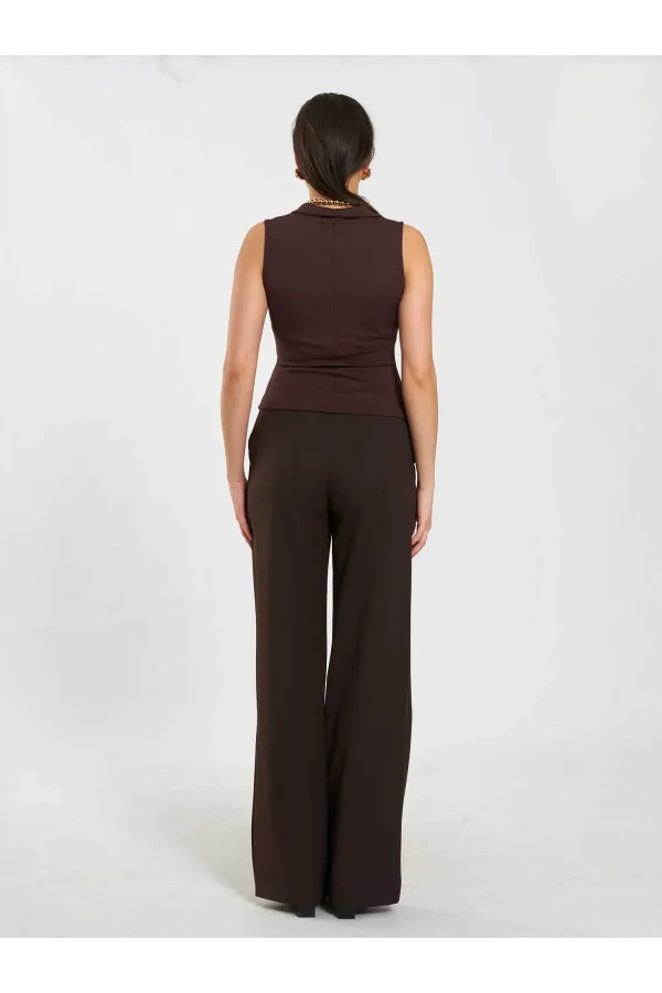 071894 Front Zipper Knitted Sleeveless Bodysuit