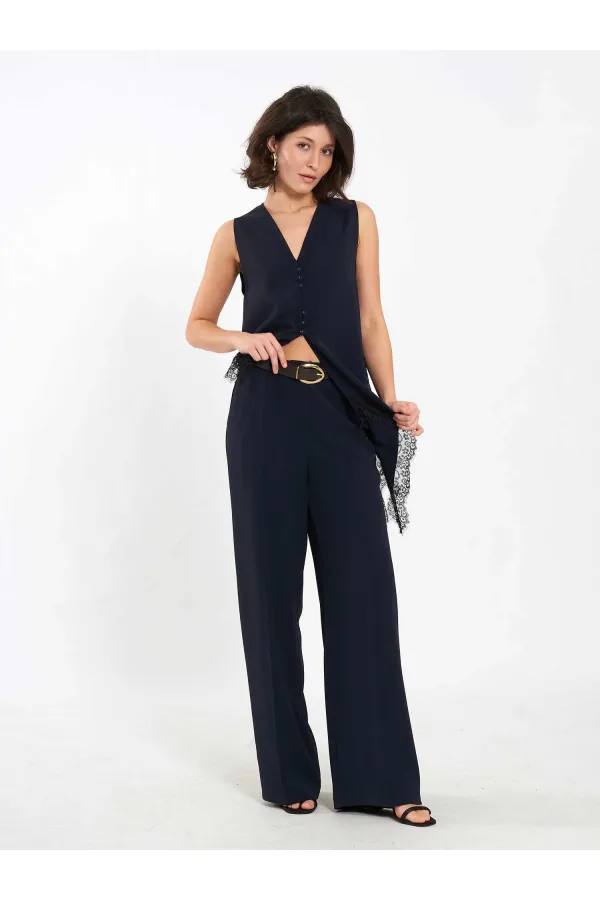 Pantalon droit à ceinture 031661