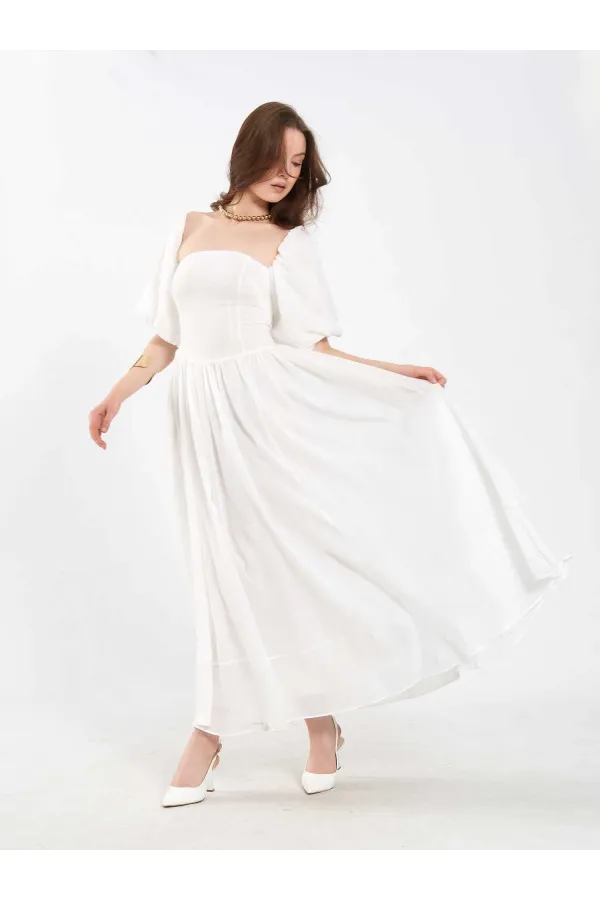 Robe en coton à manches ballon 111736 Robe en coton à manches ballon 111736