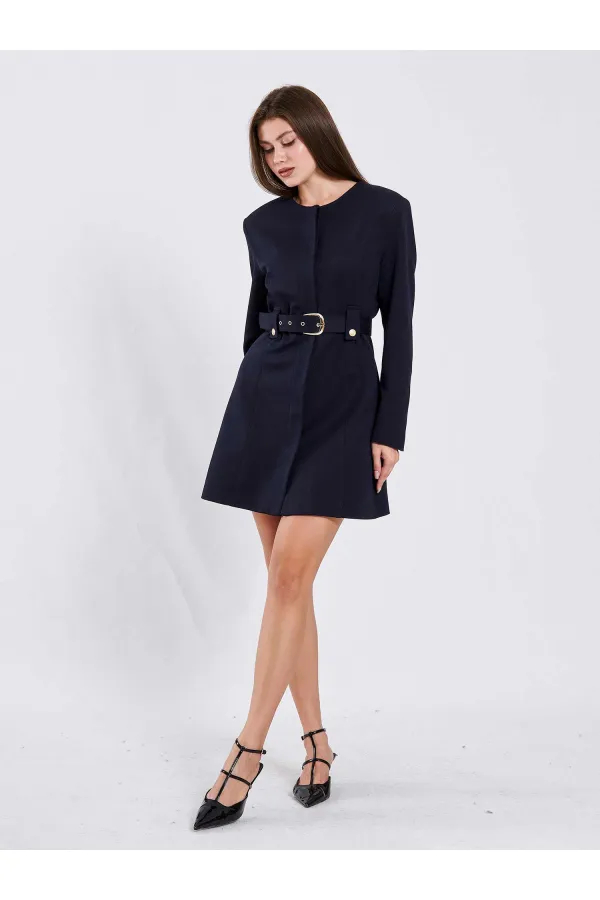 111640 Kendinden Kemerli Mini Elbise