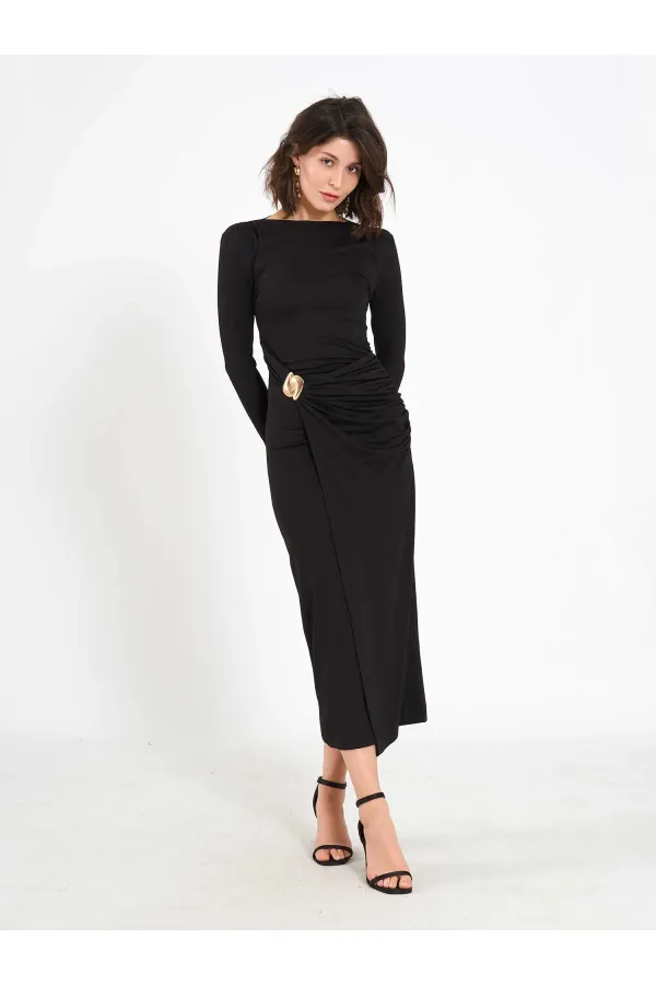 111699 Front Draped Midi Dress