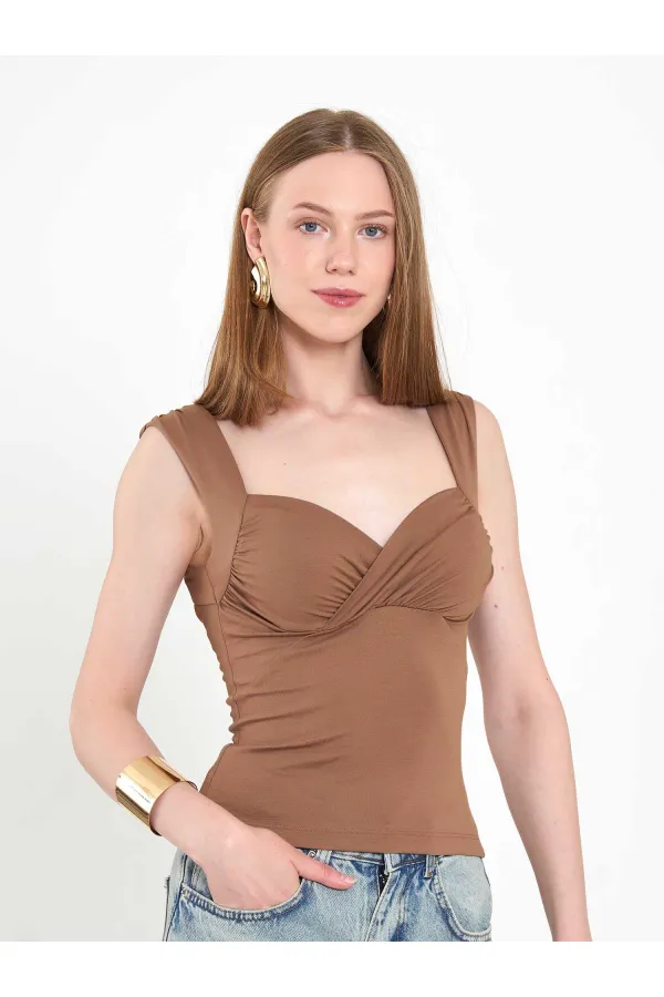 071926 Draped Front Knitted Blouse