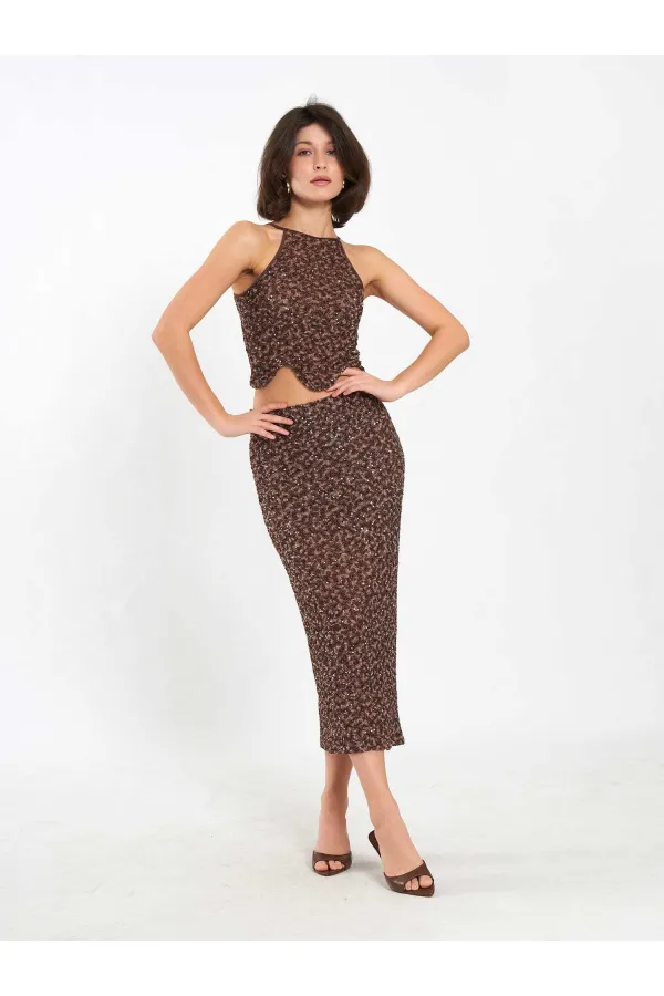 Jupe midi à sequins 041185