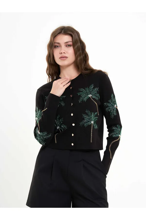 150525 Palm Tree Beaded Cardigan