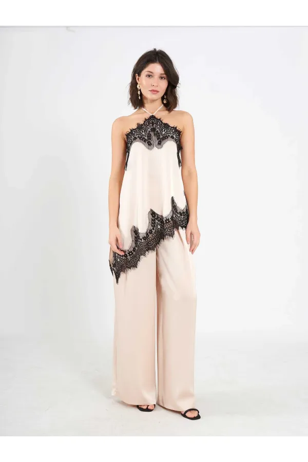 031649 Wide Pleated Satin Trousers