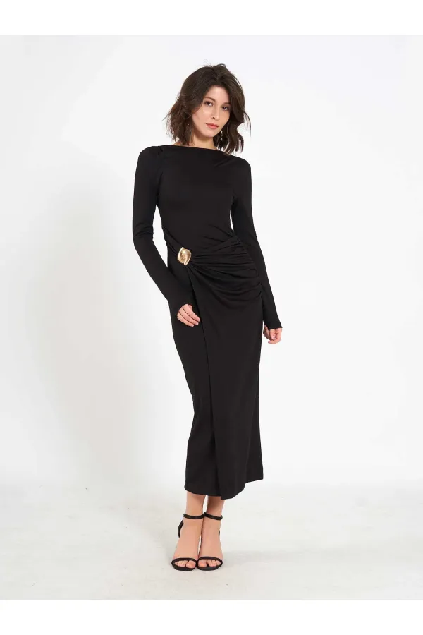 111699 Front Draped Midi Dress