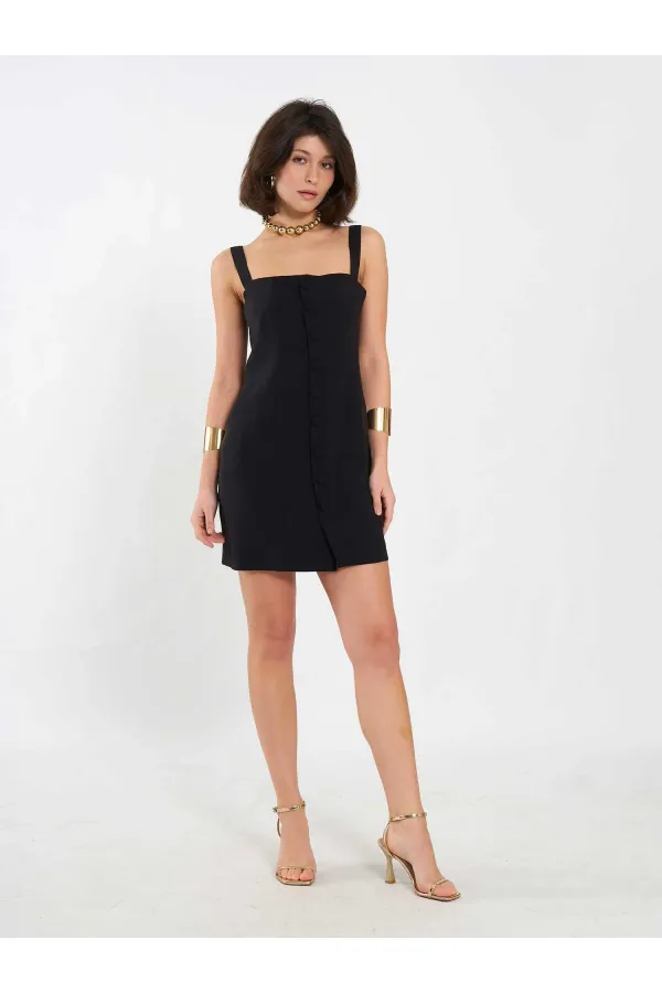 111707 Düğmeli Mini Boy Elbise