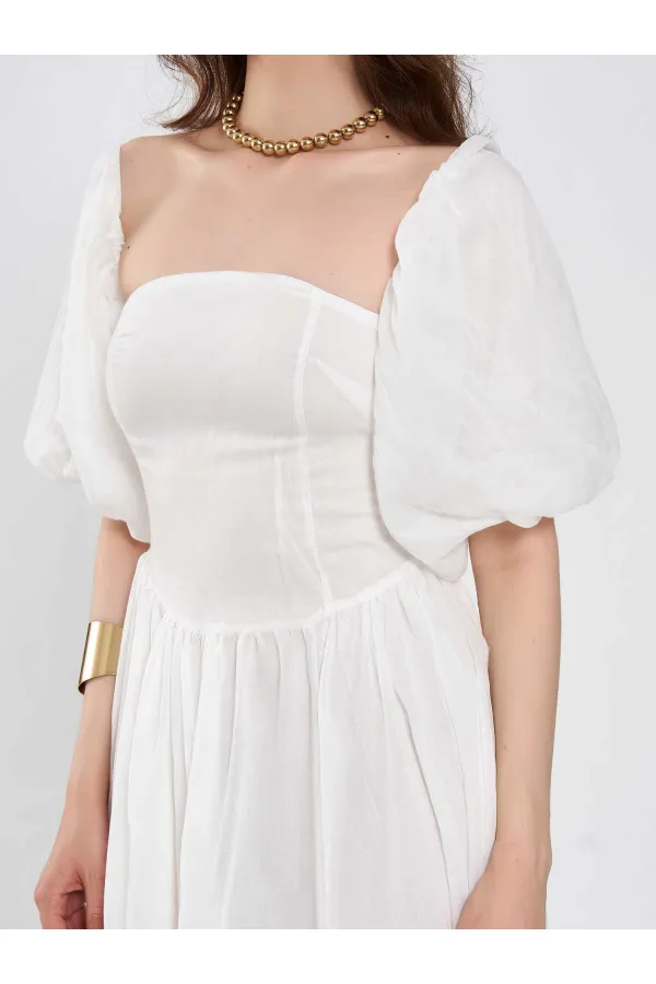 Robe en coton à manches ballon 111736 Robe en coton à manches ballon 111736