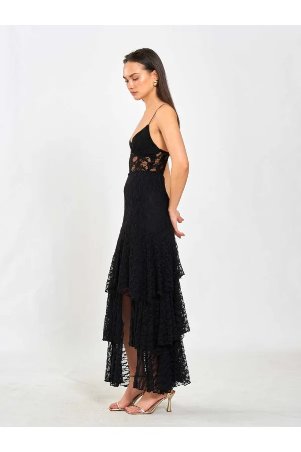 041177 Katlı Yırtmaçlı Dantel Etek