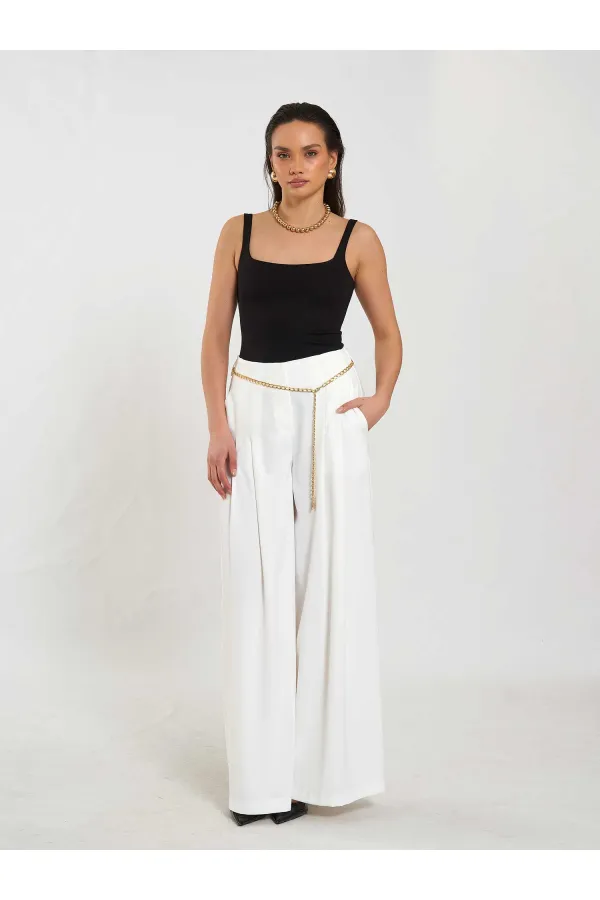 031641 Pervazlı Çift Pile Pantolon