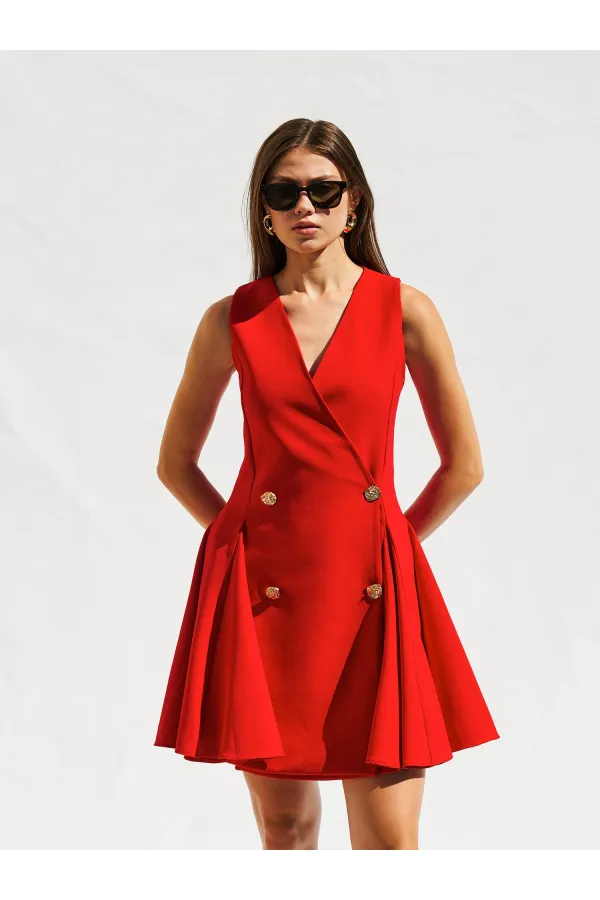 111611 Sleeveless Mini Button Detail Dress