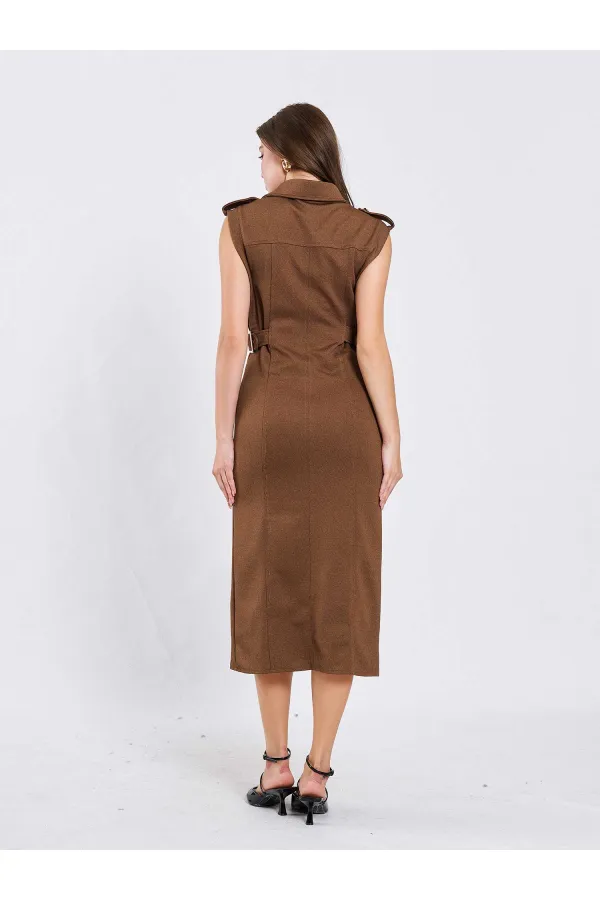 111636 Omzu Apoletli Örme Elbise