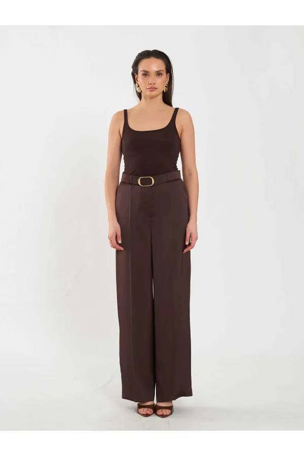 031656 Satin Belted Straight Leg Trousers
