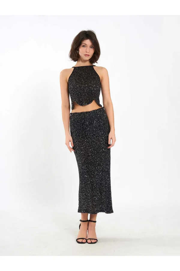 041185 Sequined Midi Skirt