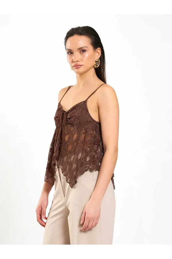 071861 Strappy Asymmetrical Blouse with Gathered Front