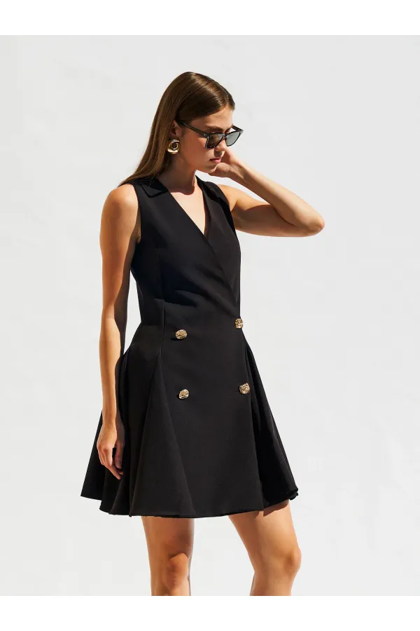 111611 Sleeveless Mini Button Detail Dress